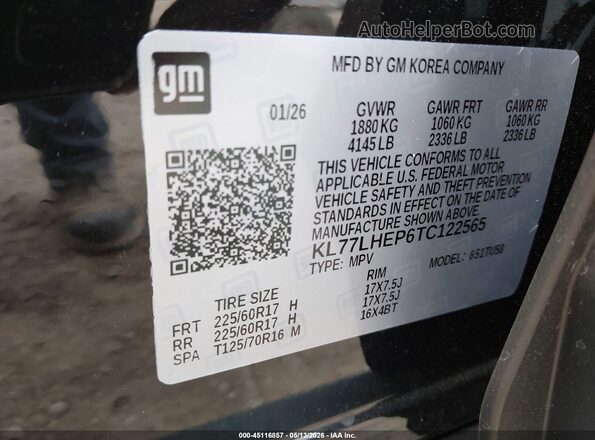 KL77LHEP6TC122565 2026 CHEVROLET TRAX Black Вид підкапотного простору