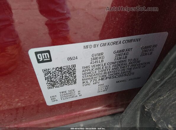KL77LHEP8SC059225 2025 CHEVROLET TRAX Red Vista del compartimento del motor