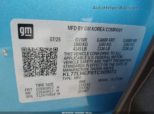 KL77LHEP8TC009071 2026 CHEVROLET TRAX Blue 