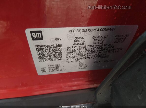 KL77LHEP8TC026856 2026 CHEVROLET TRAX Красный Вид подкапотного пространства