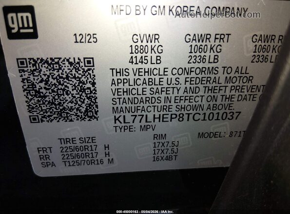 KL77LHEP8TC101037 2026 CHEVROLET TRAX Black ძრავის განყოფილების ხედი