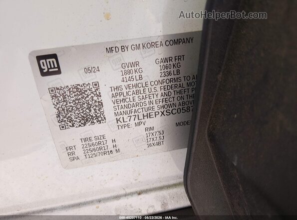 KL77LHEPXSC058710 2025 CHEVROLET TRAX White 