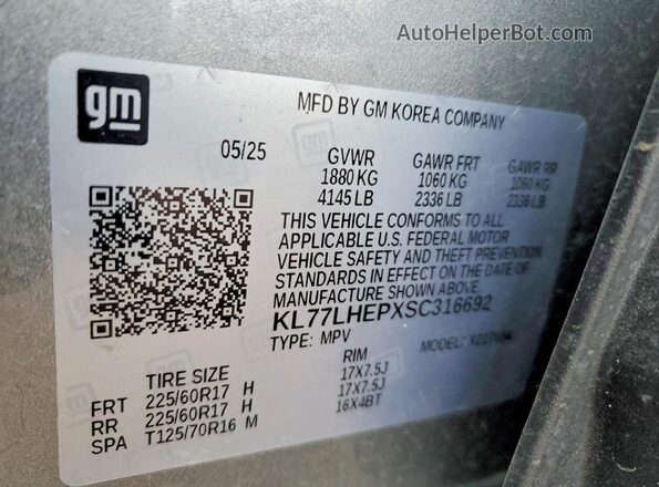 KL77LHEPXSC316692 2025 CHEVROLET TRAX Silver 