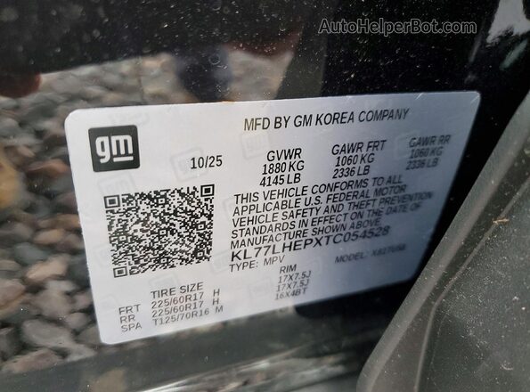 KL77LHEPXTC054528 2026 CHEVROLET TRAX Black Vista de la etiqueta del VIN