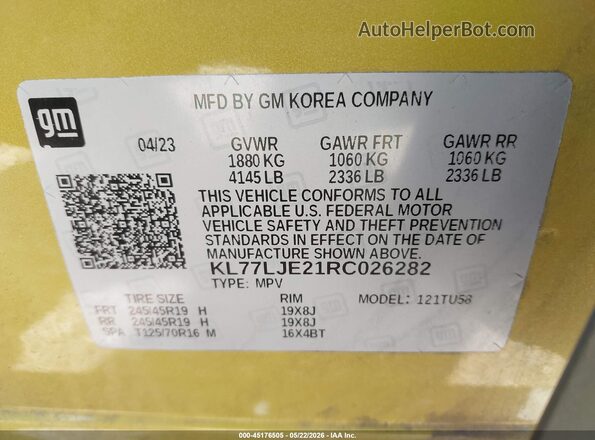 KL77LJE21RC026282 2024 CHEVROLET TRAX Желтый Вид подкапотного пространства