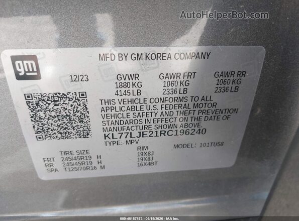 KL77LJE21RC196240 2024 CHEVROLET TRAX Серебряный Вид подкапотного пространства