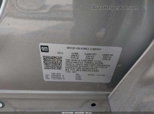 KL77LJE23RC011685 2024 CHEVROLET TRAX Gray Widok komory silnika