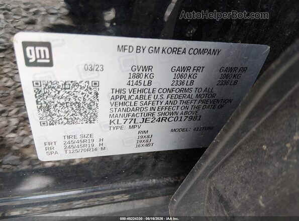 KL77LJE24RC017981 2024 CHEVROLET TRAX Black Вид підкапотного простору