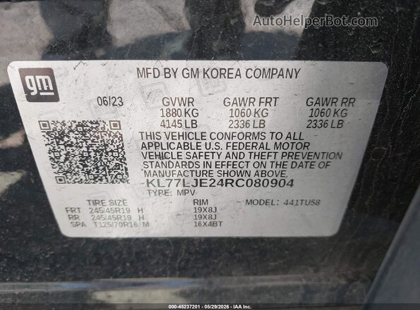 KL77LJE24RC080904 2024 CHEVROLET TRAX Black Engine compartment view