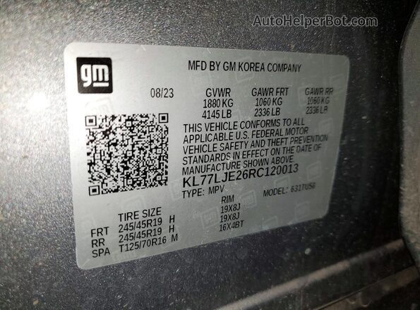 KL77LJE26RC120013 2024 CHEVROLET TRAX Silver VIN կոդի պիտակի տեսք
