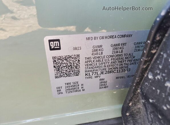 KL77LJE28RC113533 2024 CHEVROLET TRAX Green VIN კოდის სტიკერის ხედი