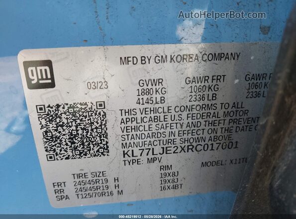 KL77LJE2XRC017001 2024 CHEVROLET TRAX Light Blue Շարժիչի բաժամունքի տեսք