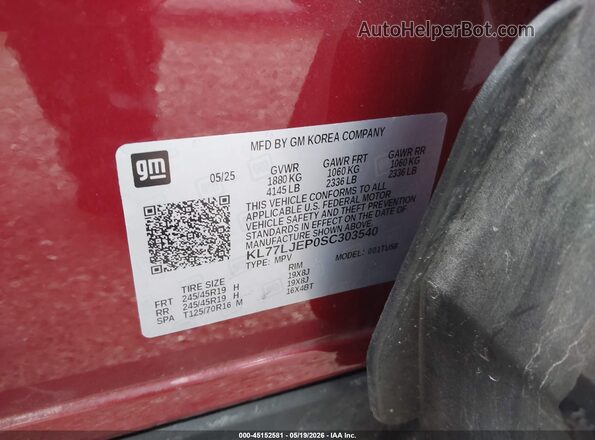 KL77LJEP0SC303540 2025 CHEVROLET TRAX Red Շարժիչի բաժամունքի տեսք