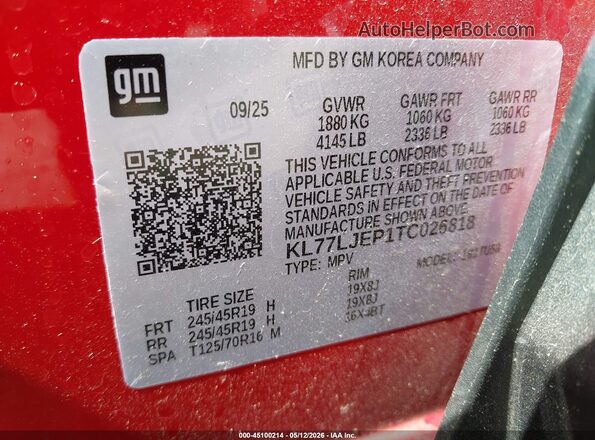 KL77LJEP1TC026818 2026 CHEVROLET TRAX Red 