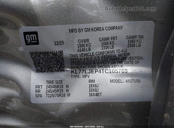 KL77LJEP4TC105769 2026 CHEVROLET TRAX Gray Vista del compartimento del motor
