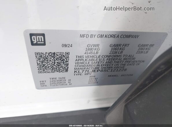 KL77LJEP8SC121228 2025 CHEVROLET TRAX White ძრავის განყოფილების ხედი