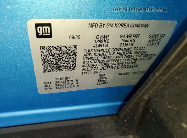 KL77LJEP9TC031104 2026 CHEVROLET TRAX Blue 360 interior view