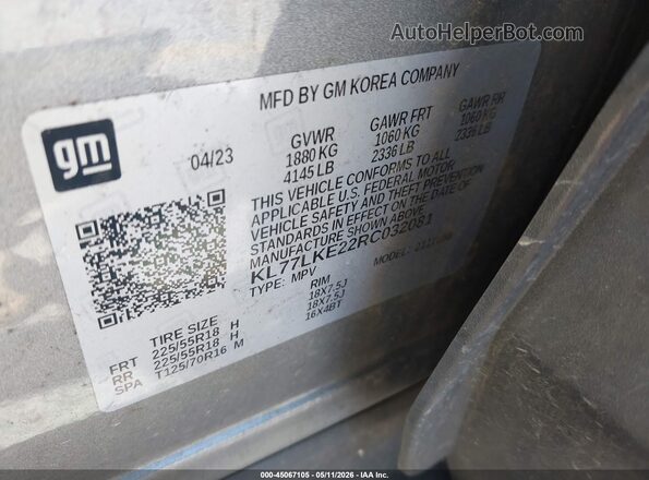 KL77LKE22RC032081 2024 CHEVROLET TRAX Gray ძრავის განყოფილების ხედი