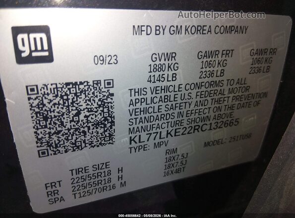 KL77LKE22RC132665 2024 CHEVROLET TRAX Black Engine compartment view