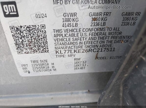 KL77LKE26RC217511 2024 CHEVROLET TRAX Silver ძრავის განყოფილების ხედი