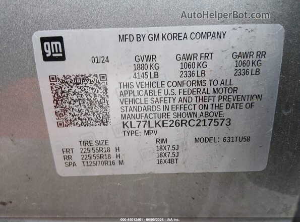 KL77LKE26RC217573 2024 CHEVROLET TRAX Silver Շարժիչի բաժամունքի տեսք