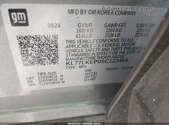 KL77LKEP0SC123464 2025 CHEVROLET TRAX Silver ძრავის განყოფილების ხედი