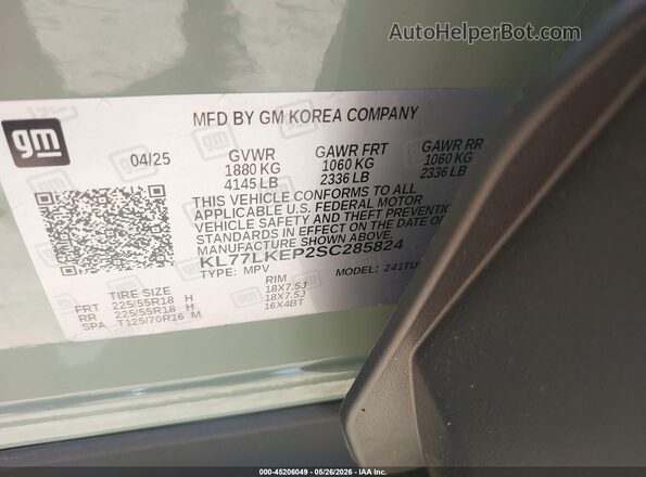 KL77LKEP2SC285824 2025 CHEVROLET TRAX Gray 