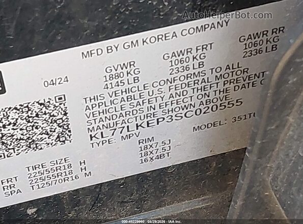 KL77LKEP3SC020555 2025 CHEVROLET TRAX Black Vista del compartimento del motor