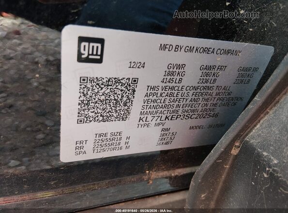 KL77LKEP3SC202546 2025 CHEVROLET TRAX Черный Вид подкапотного пространства