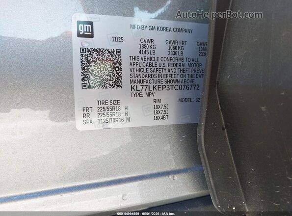 KL77LKEP3TC076772 2026 CHEVROLET TRAX Серебряный Вид подкапотного пространства