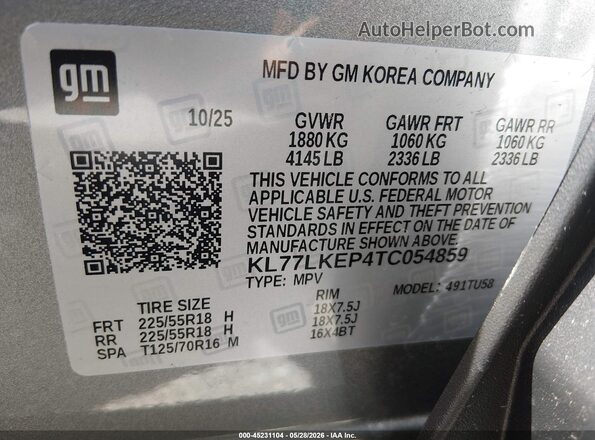 KL77LKEP4TC054859 2026 CHEVROLET TRAX Gray 