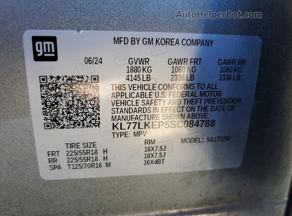 KL77LKEP5SC084788 2025 CHEVROLET TRAX Gray Vista de la etiqueta del VIN