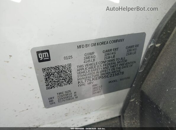 KL77LKEP5SC215878 2025 CHEVROLET TRAX White ძრავის განყოფილების ხედი