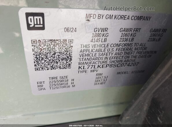 KL77LKEP8SC074207 2025 CHEVROLET TRAX Green 