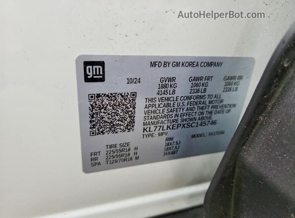 KL77LKEPXSC145746 2025 CHEVROLET TRAX White 