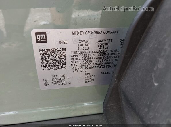 KL77LKEPXSC279639 2025 CHEVROLET TRAX Green Vista del compartimento del motor