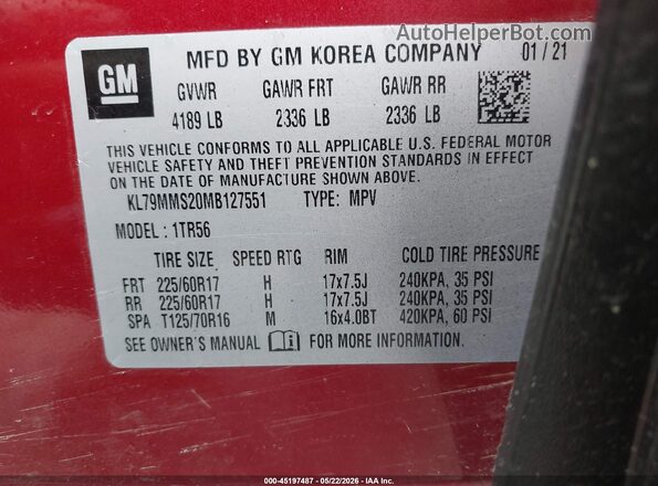 KL79MMS20MB127551 2021 CHEVROLET TRAILBLAZER Red ძრავის განყოფილების ხედი