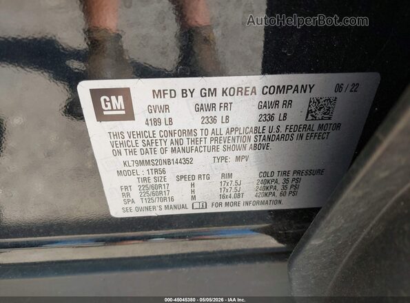 KL79MMS20NB144352 2022 CHEVROLET TRAILBLAZER Black Vista del compartimento del motor