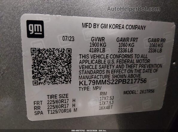 KL79MMS22PB217756 2023 CHEVROLET TRAILBLAZER Gray Вид підкапотного простору