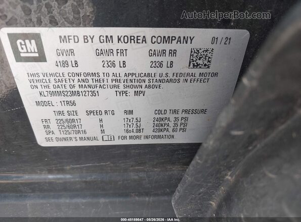 KL79MMS23MB127351 2021 CHEVROLET TRAILBLAZER Black Շարժիչի բաժամունքի տեսք