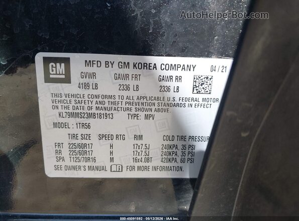 KL79MMS23MB181913 2021 CHEVROLET TRAILBLAZER Черный Вид подкапотного пространства