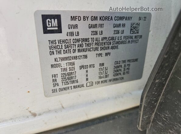 KL79MMS24NB121706 2022 CHEVROLET TRAILBLAZER White 