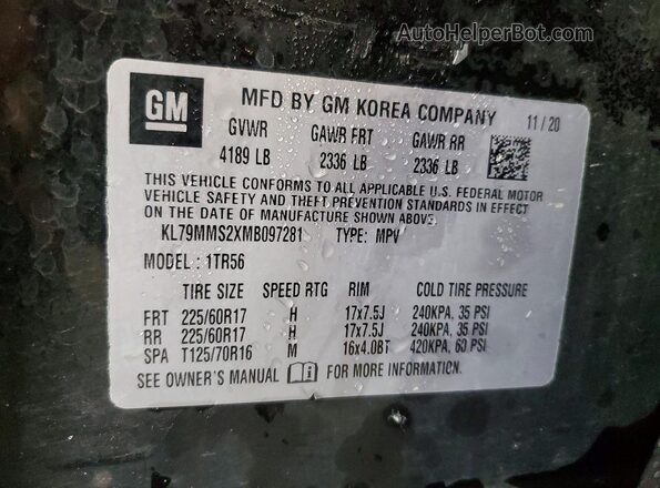 KL79MMS2XMB097281 2021 CHEVROLET TRAILBLAZER Black 