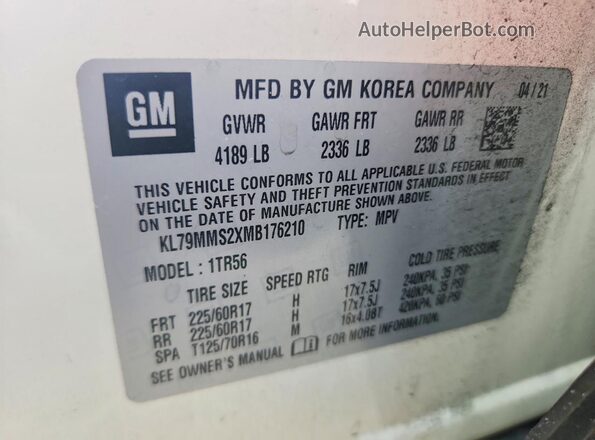 KL79MMS2XMB176210 2021 CHEVROLET TRAILBLAZER White სალონის 360-გრადუსიანი ხედი
