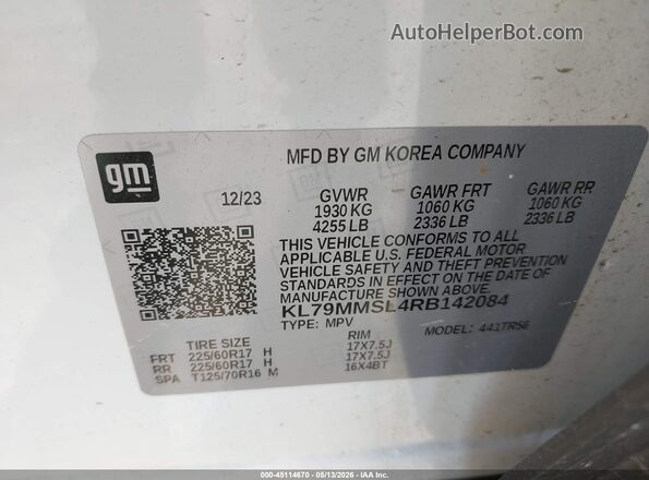 KL79MMSL4RB142084 2024 CHEVROLET TRAILBLAZER Белый Вид подкапотного пространства