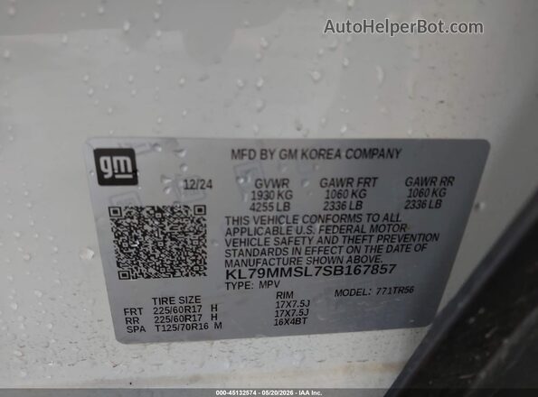 KL79MMSL7SB167857 2025 CHEVROLET TRAILBLAZER Белый Вид подкапотного пространства