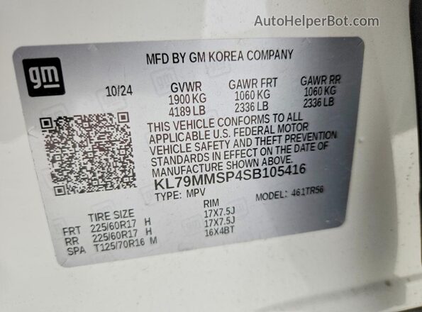 KL79MMSP4SB105416 2025 CHEVROLET TRAILBLAZER White 