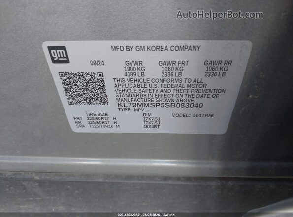 KL79MMSP5SB083040 2025 CHEVROLET TRAILBLAZER Gray Engine compartment view
