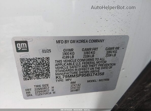 KL79MMSP9SB174358 2025 CHEVROLET TRAILBLAZER White Շարժիչի բաժամունքի տեսք