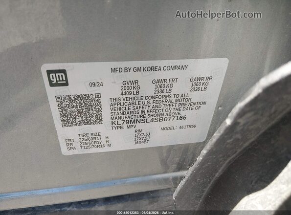 KL79MNSL4SB077166 2025 CHEVROLET TRAILBLAZER Gray 